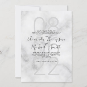 Classy White Marble Moderne Script Hochzeit Save The Date