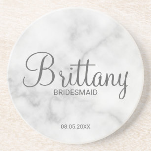 Classy White Marble Personalisiert Bridesmaiers Getränkeuntersetzer