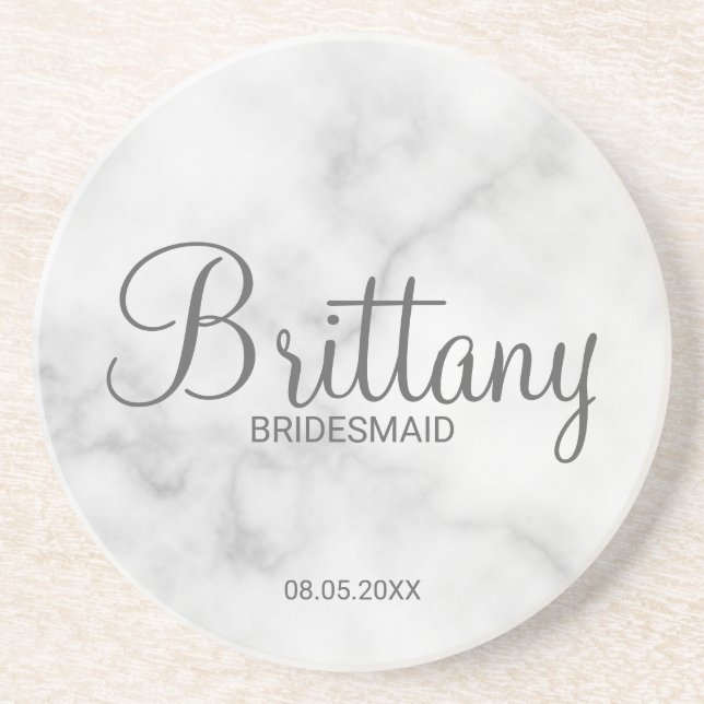 Classy White Marble Personalisiert Bridesmaiers Getränkeuntersetzer (Vorne)