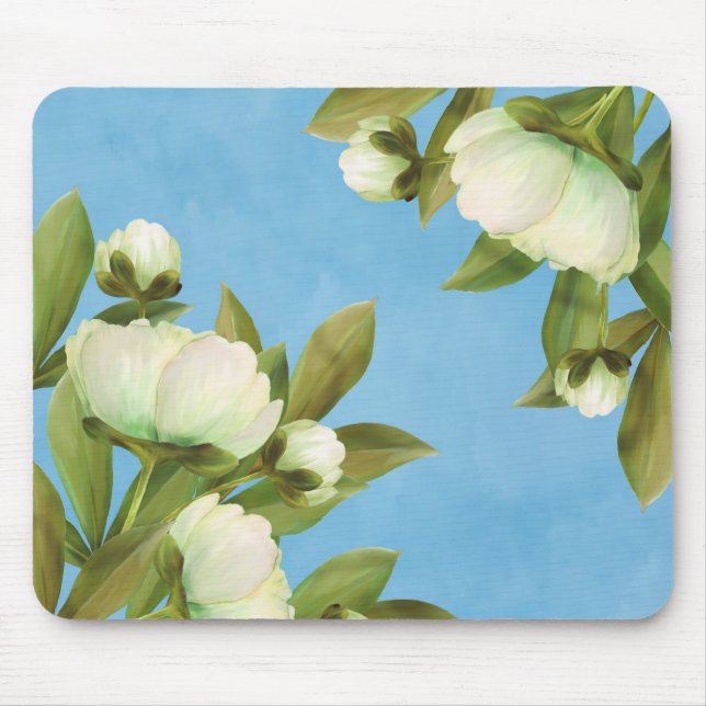 Classy White Peonies Floral Bouquet Mousepad (Vorne)