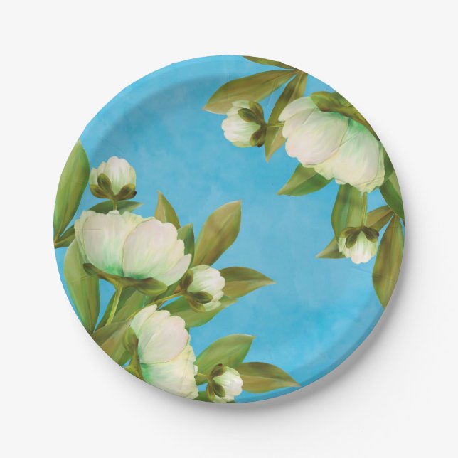 Classy White Peonies Floral Bouquet Pappteller (Vorderseite)