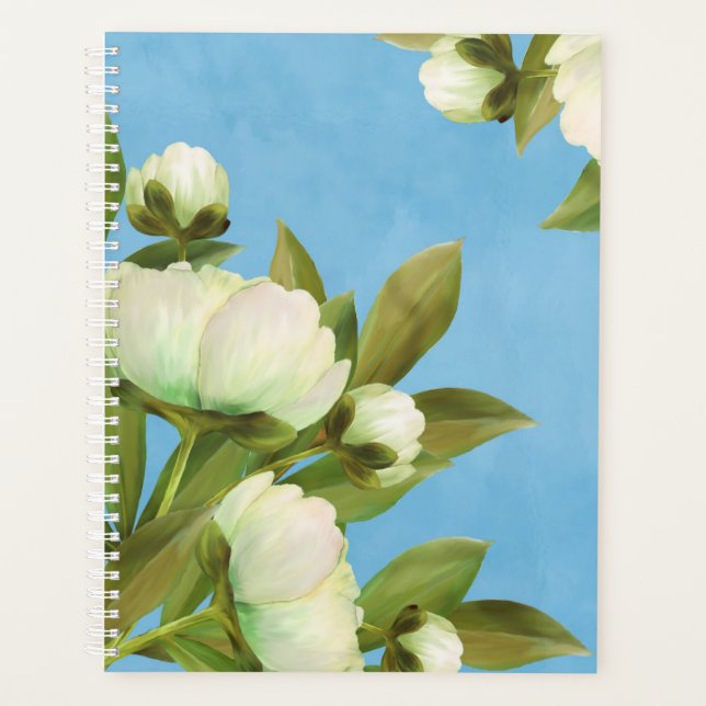 Classy White Peonies Floral Bouquet Planer (Vorderseite)