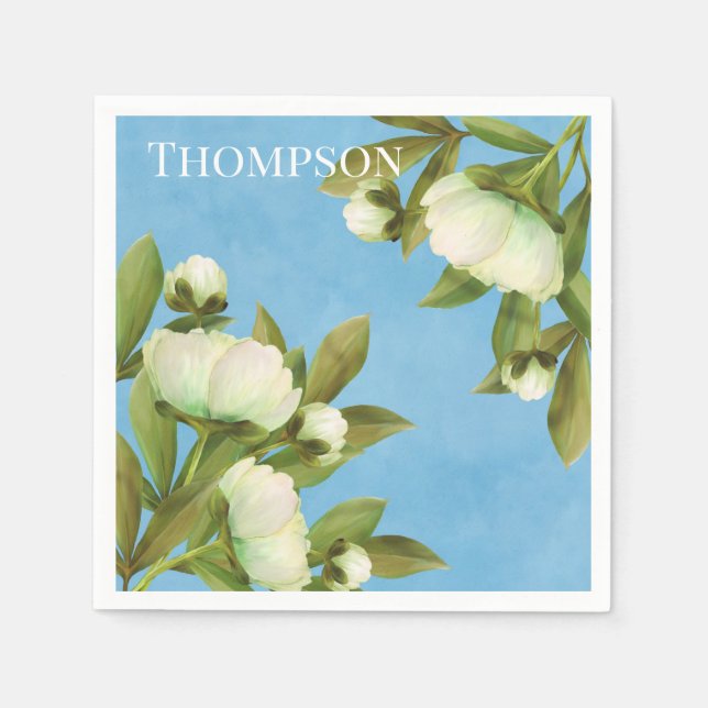 Classy White Peonies Floral Bouquet Serviette (Vorderseite)