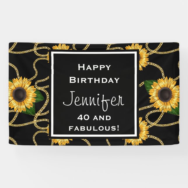 Classy Yellow Sunblumen Stilvolles Muster Geburtst Banner (Horizontal)