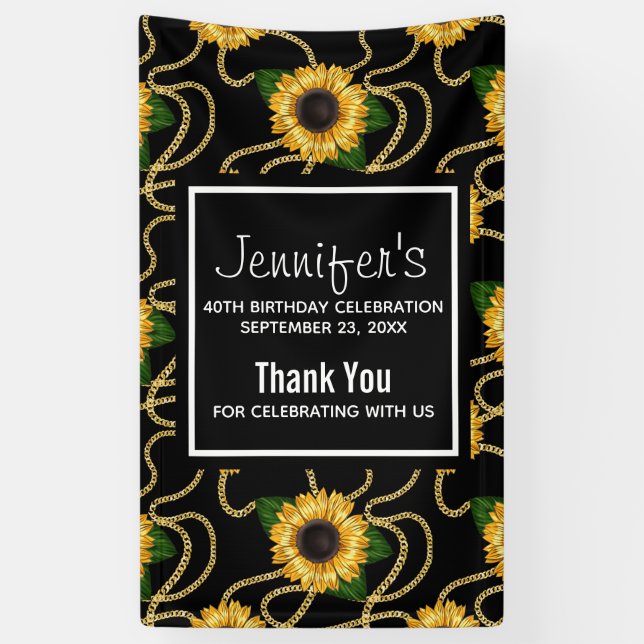 Classy Yellow Sunblumen Stilvolles Muster Geburtst Banner (Vertikal)