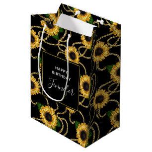 Classy Yellow Sunblumen Stilvolles Muster Geburtst Mittlere Geschenktüte