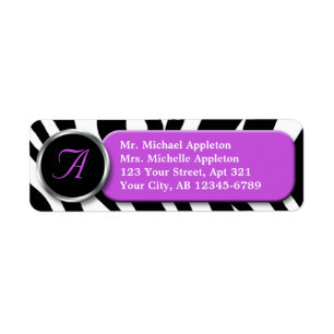 Classy Zebra Print Lila Monogram Address Labels