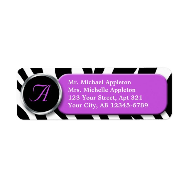 Classy Zebra Print Lila Monogram Address Labels (Vorne)