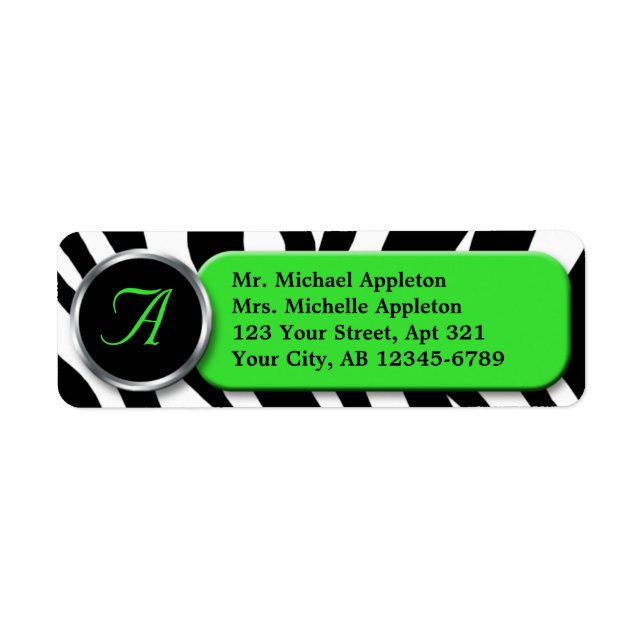 Classy Zebra Print Limon Monogram Address Labels (Vorne)