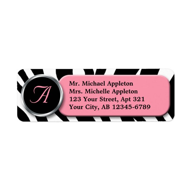 Classy Zebra Print Pink Monogram Address Labels (Vorne)