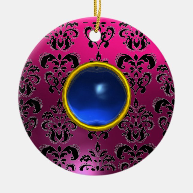 CLASSYBLACK PINK LILA FUCHSIA DAMASK GEM KERAMIKORNAMENT (Vorne)