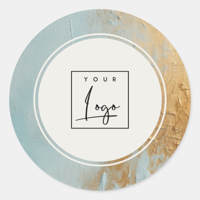 Classys Artistic Blue Gold Oil Paint Logo Business Runder Aufkleber (Vorderseite)