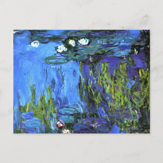 Claude Monet art: Water-Lilies, blauer Indigo Postkarte (Vorderseite)