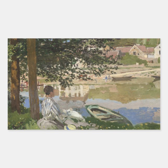 Claude Monet - Auf dem Seine-Ufer, Bennecour Rechteckiger Aufkleber (Vorderseite)