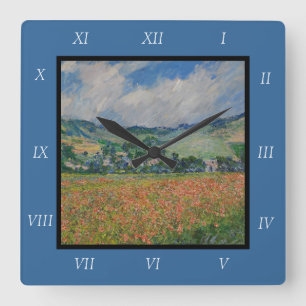 Claude Monet beim Malen, Mohnfeld bei Giverny Quadratische Wanduhr