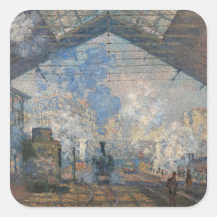 Claude Monet - Blick auf den Bahnhof Saint-Lazare Quadratischer Aufkleber