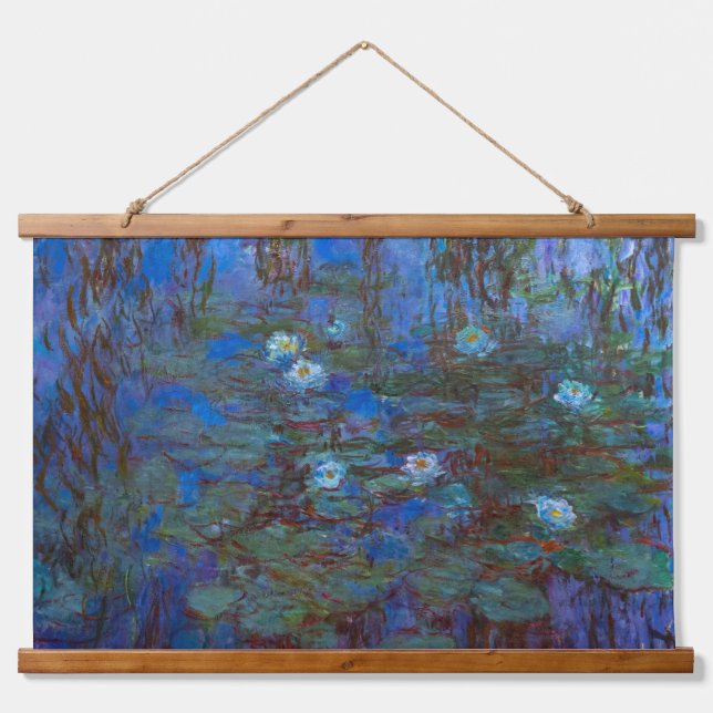 Claude Monet - Blue Water Lilies Wandteppich Mit Holzrahmen (Vorne)