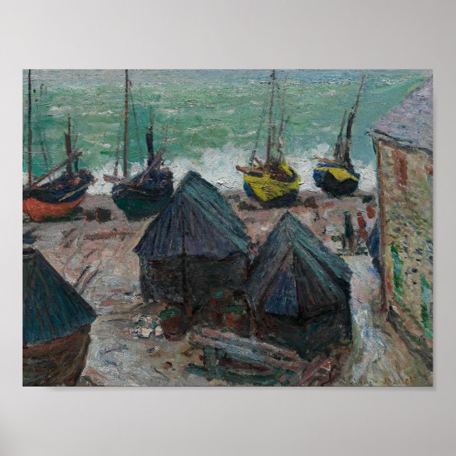Claude Monet - Boote am Strand bei Etretat Poster (Vorne)