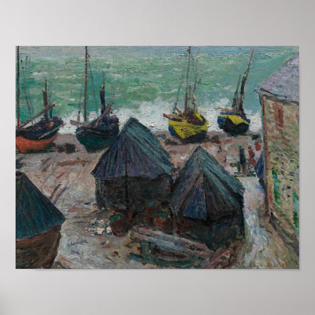 Claude Monet - Boote am Strand bei Etretat Poster (Vorne)