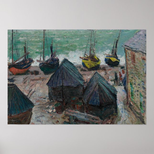 Claude Monet - Boote am Strand bei Etretat Poster (Vorne)