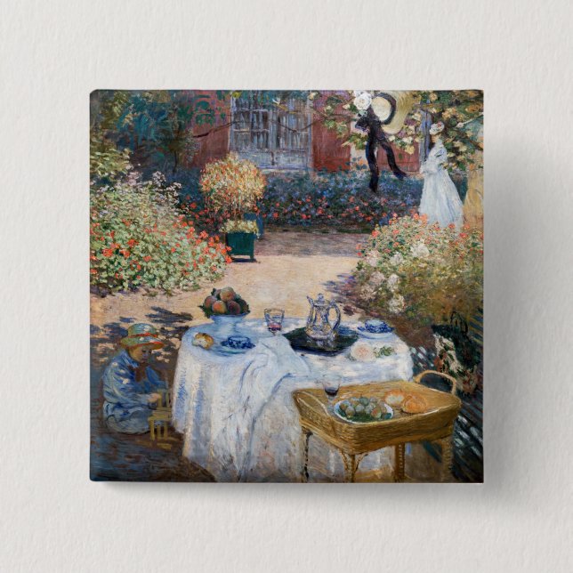 Claude Monet - Das Mittagessen, dekorative Tafel Button (Vorderseite)
