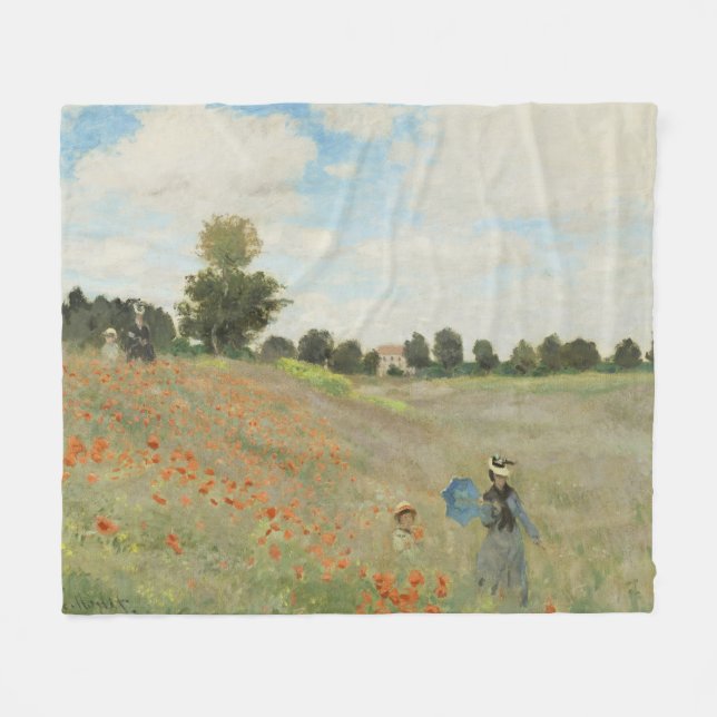 Claude Monet Das Mohnfeld bei Argenteuil Kunst Fleecedecke (Vorderseite (Horizontal))