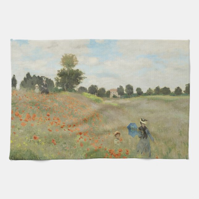 Claude Monet Das Mohnfeld bei Argenteuil Kunst Geschirrtuch (Horizontal)