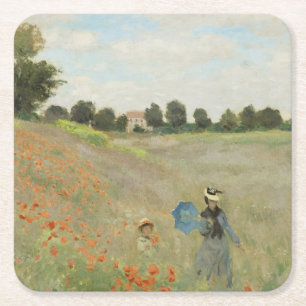 Claude Monet Das Mohnfeld bei Argenteuil Kunst Rechteckiger Pappuntersetzer