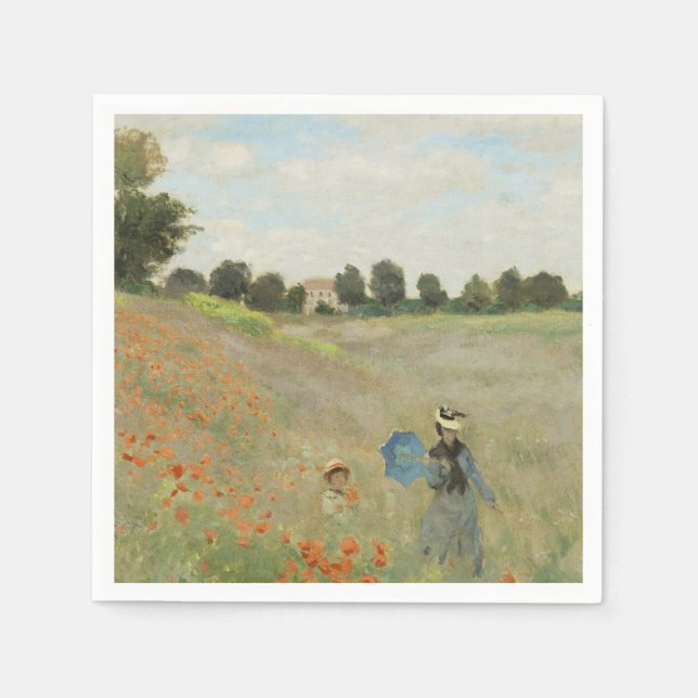 Claude Monet Das Mohnfeld bei Argenteuil Kunst Serviette (Vorderseite)