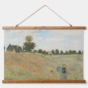 Claude Monet Das Mohnfeld bei Argenteuil Kunst Wandteppich Mit Holzrahmen