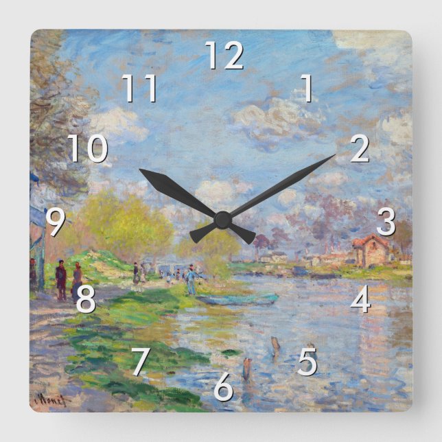 Claude Monet - Der Frühling der Seine Quadratische Wanduhr (Vorderseite)