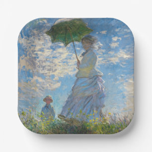 Claude Monet - Der Spaziergang, Frau mit Sonnensch Pappteller