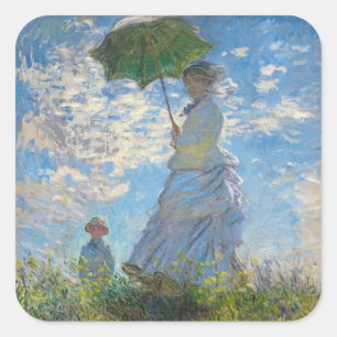 Claude Monet - Der Spaziergang, Frau mit Sonnensch Quadratischer Aufkleber