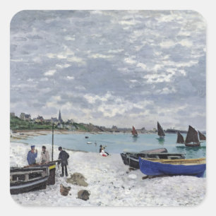 Claude Monet der Strand bei Sainte-Adresse Quadratischer Aufkleber