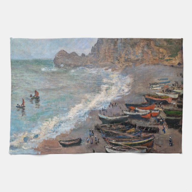 Claude Monet - Der Strand von Etretat Geschirrtuch (Horizontal)