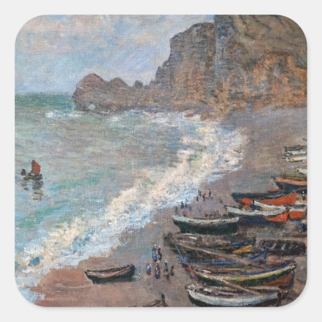 Claude Monet - Der Strand von Etretat Quadratischer Aufkleber (Vorderseite)
