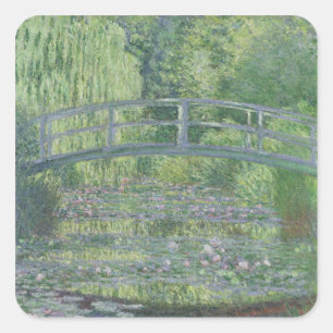 Claude Monet   Der Wasserlilie-Teich: Grüne Harmo Quadratischer Aufkleber