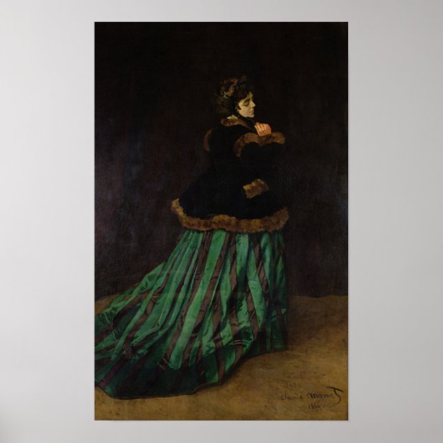 Claude Monet | Die Frau im grünen Kleid, 1866 Poster (Vorne)