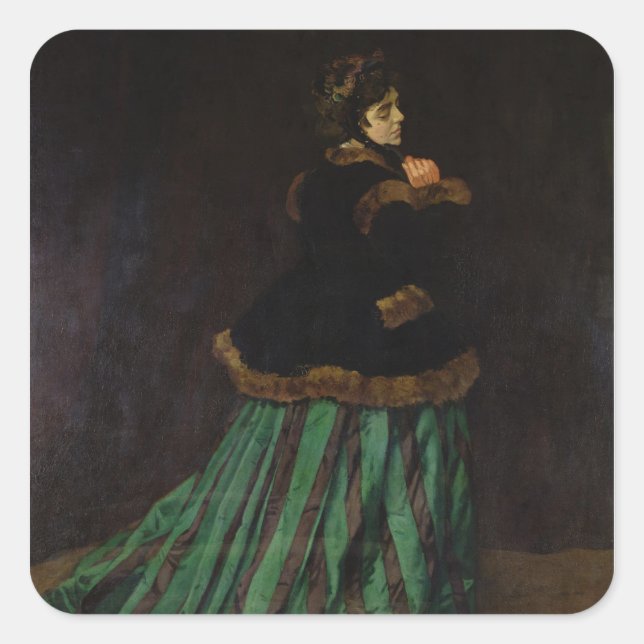 Claude Monet | Die Frau im grünen Kleid, 1866 Quadratischer Aufkleber (Vorderseite)