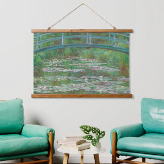 Claude Monet Die japanische Fußbrücke Alte Kunst Wandteppich Mit Holzrahmen
