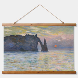 Claude Monet - Die Klippe, Etretat, Sonnenuntergan Wandteppich Mit Holzrahmen