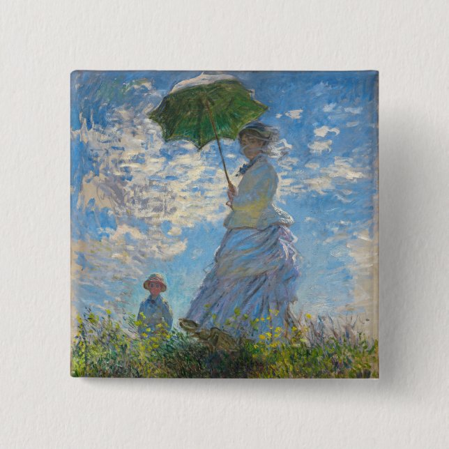 Claude Monet - Die Promenade, Frau mit Sonnenschir Button (Vorderseite)