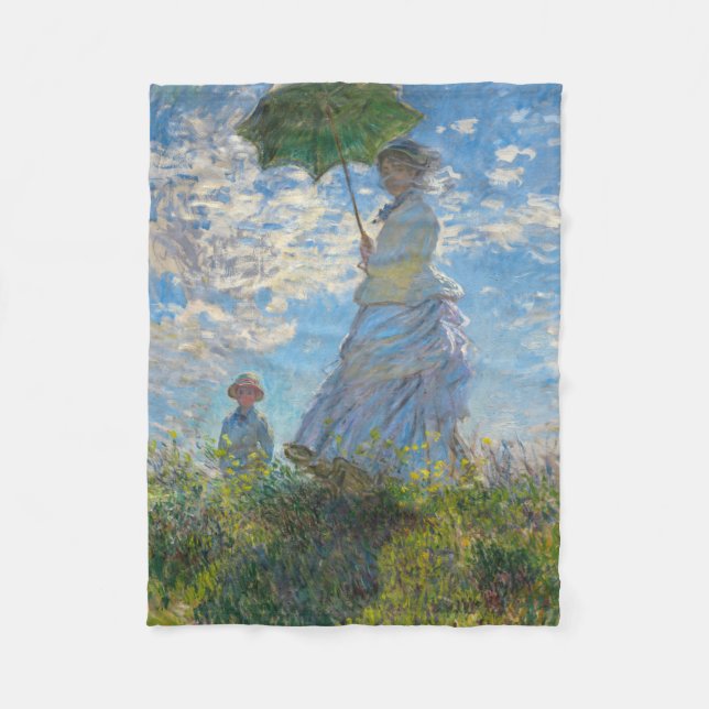 Claude Monet - Die Promenade, Frau mit Sonnenschir Fleecedecke (Vorderseite)