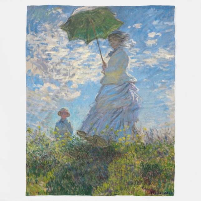 Claude Monet - Die Promenade, Frau mit Sonnenschir Fleecedecke (Vorderseite)