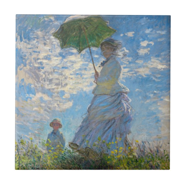 Claude Monet - Die Promenade, Frau mit Sonnenschir Fliese (Vorderseite)