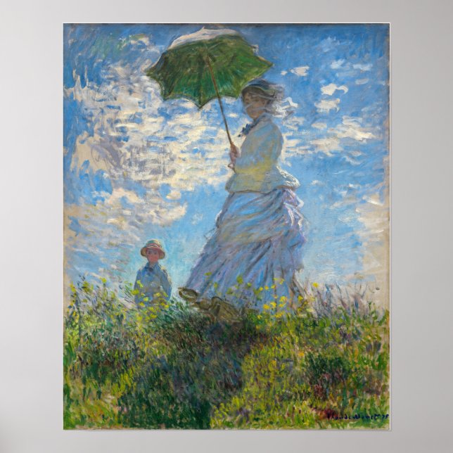 Claude Monet - Die Promenade, Frau mit Sonnenschir Poster (Vorne)