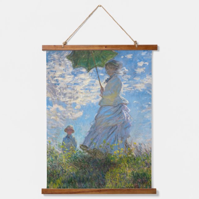 Claude Monet - Die Promenade, Frau mit Sonnenschir Wandteppich Mit Holzrahmen (Vorderseite)