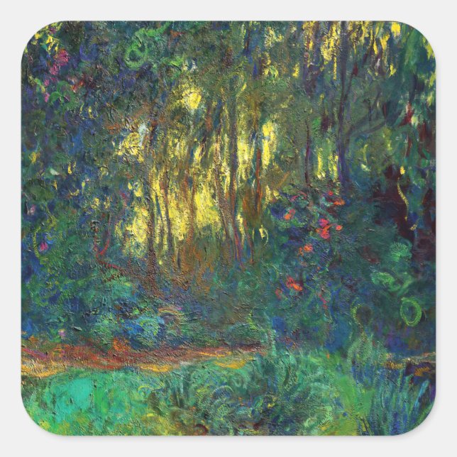 Claude Monet - Ecke eines Teiches mit Wasserlilien Quadratischer Aufkleber (Vorderseite)
