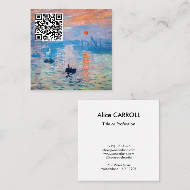 Claude Monet - Eindruck, Sonnenaufgang - QR-Code Quadratische Visitenkarte (Vorne/Hinten)
