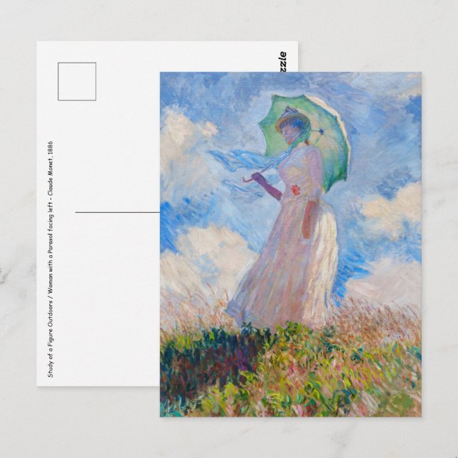 Claude Monet - Eine Frau mit einem Parasol gegenüb Postkarte (Vorne/Hinten)